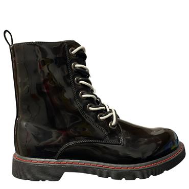 GJK WOMENS 7 EYE ZIP LACE BOOT - BLACK PATENT